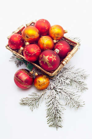 Baubles in golden basketの写真素材