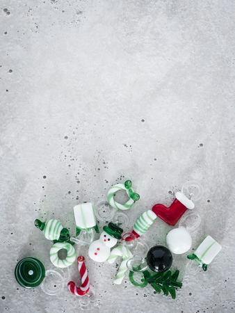 Christmas decorations of glass on concrete, copy spaceの写真素材