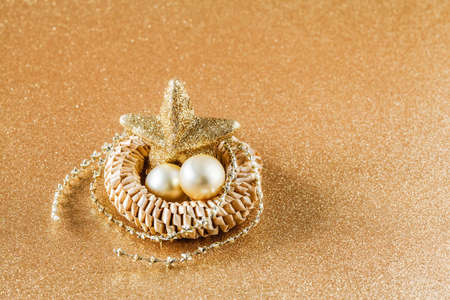 Christmas decoration, golden, copy spaceの写真素材