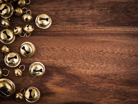 Christmas, bells on wood, copy spaceの写真素材