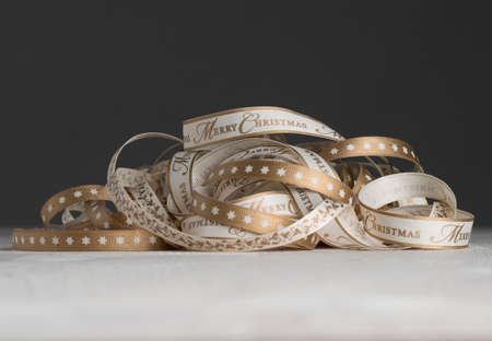Christmas, gift ribbon on wood, Merry Christmas