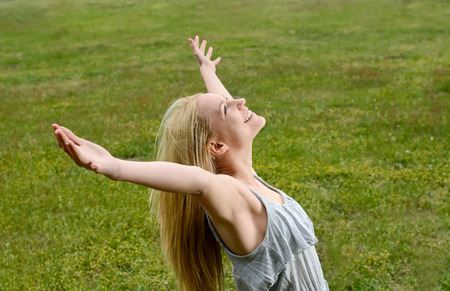 Young woman cheeringの写真素材