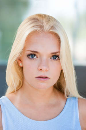Portrait of young blonde womanの写真素材