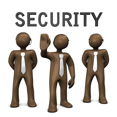 Security, manikins working ar guards, white background, 3D renderingの写真素材