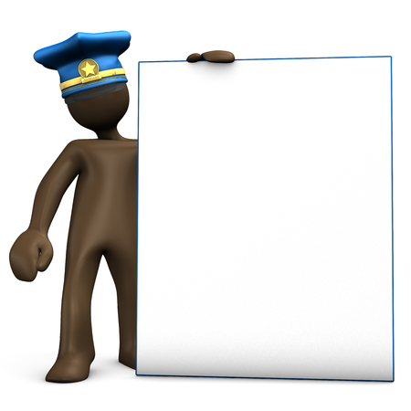 Police officer manikin holding blank board on white background, 3D renderingの写真素材