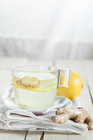 Hot lemon with honey and gingerの写真素材