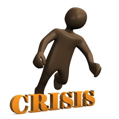 Crisis, brown manikin on white background 3D renderingの写真素材