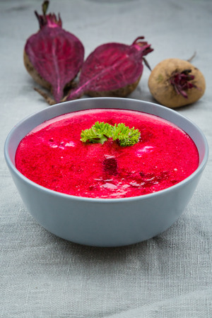 beetroot soup with beetroot sproutsの写真素材