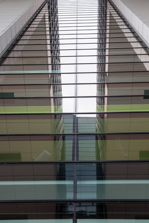 Glass facade of Cran house at Rhine harbour, Cologne, Germanyの写真素材