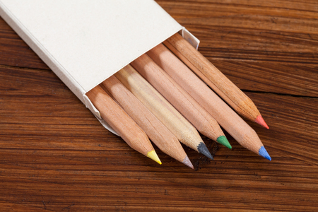 Coloured pencils on woodの写真素材