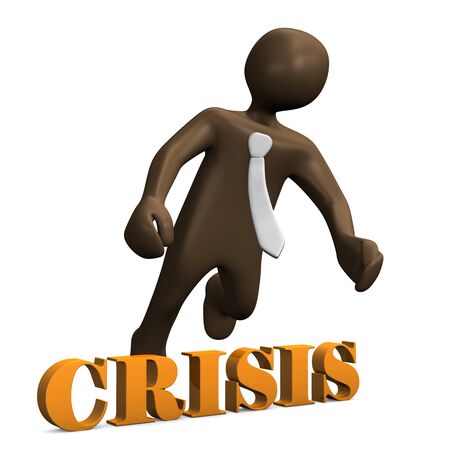 Crisis, brown manikin on white background 3D renderingの写真素材