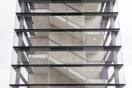 Glass facade of Cran house at Rhine harbour, Cologne, Germanyの写真素材