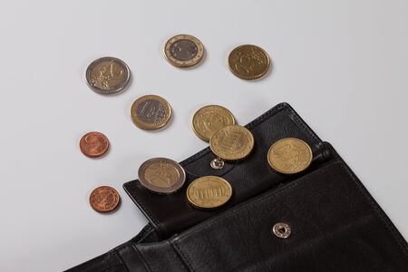 Wallet, Euro coins, white backgroundの写真素材