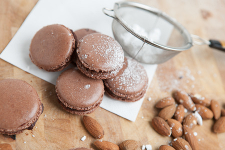 Home-made macaroons with power sugar and almondsの写真素材