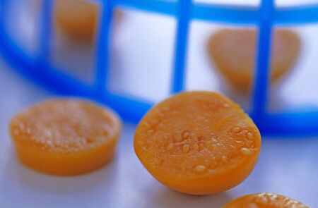 Winter cherry (physalis) on tableの写真素材