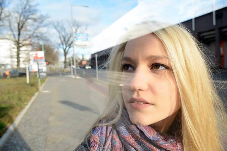 Young blond woman in Berlinの写真素材