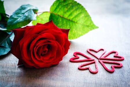 Red rose and love hearts for valentine's dayの写真素材