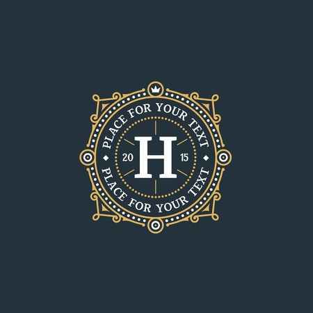 Simple and elegant monogram design template with letter H. Elegant frame ornament line logo design.のイラスト素材