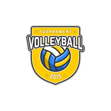 Vector volleyball tournament badge with ball. Sport icon. Yellow and blue.のイラスト素材