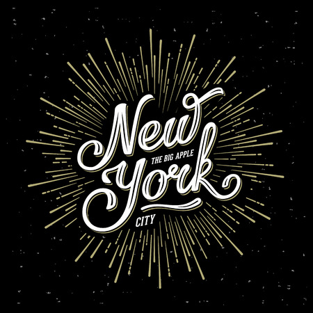 New York City Typography with starburst. Print for t-shirt or poster. Vector illustration.のイラスト素材