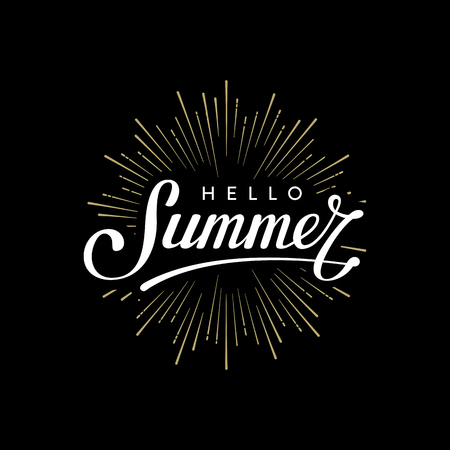 Hello summer. Hand lettering typography design. Design for t-shirt print,  postcard or poster. Vector illustration.のイラスト素材