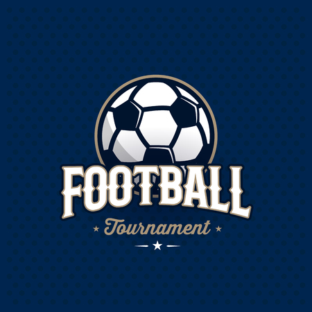 Modern professional football tournament logo with ball. Soccer badge for team, championship or league. Vector illustration.の写真素材