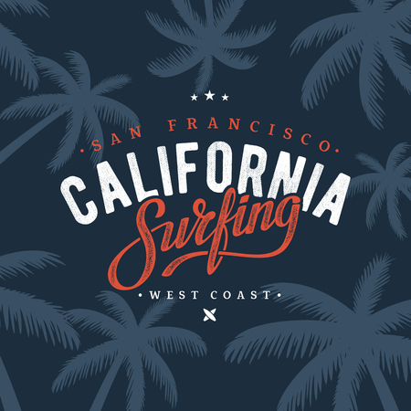 California Surfing typography. T-shirt design, graphics, stamp, label typography Vector illustrationのイラスト素材