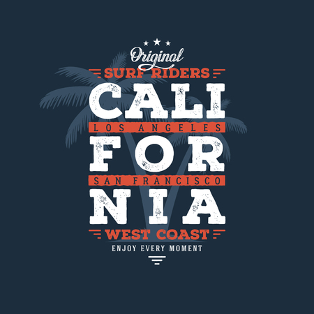 California Surf Riders typography. T-shirt design, graphics, stamp, label typography Vector illustrationのイラスト素材