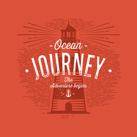 Vintage label with a light house. Design Element in Vintage Style for Logo or Badge Retro vector illustration. Vector illustration.のイラスト素材