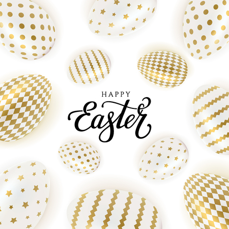 Happy Easter vector illustration with calligraphic greeting. Easter eggs.のイラスト素材
