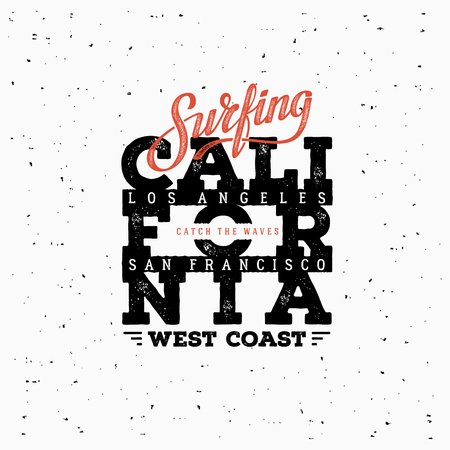 California Surfing typography. T-shirt design, graphics, stamp, label typography Vector illustrationのイラスト素材