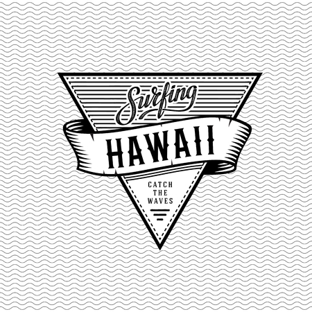 Vector illustration on the theme of surf and surfing in Hawaii. Grunge style. Typography, t-shirt graphics, poster, print, banner, flyer, postcardのイラスト素材