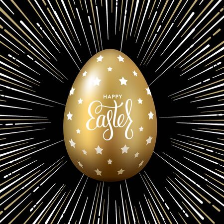 Easter poster with realistic egg and hand written lettering. Vector illustrationのイラスト素材