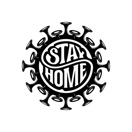Stay home circular inscription on the virus. An illustration motivating to stay home during a pandemic. Vector illustrationのイラスト素材