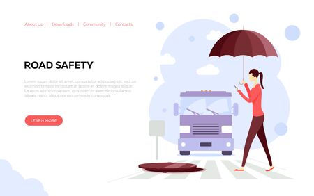 Web page design template on the theme of road safety. Concept for the development of sites and mobile sites. Vector illustrationのイラスト素材