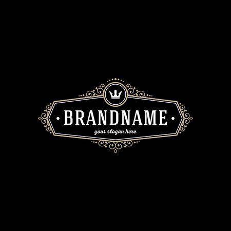 Vintage Emblem. Calligraphic logotype template with crown. Sign for Restaurant, Royalty, Jewelry, Boutique, Cafe, Hotel Heraldic  Vector illustrationのイラスト素材