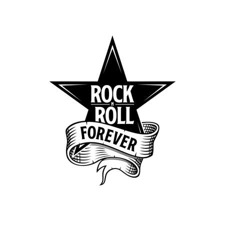 Rock and Roll forever star and ribbon vector illustrationのイラスト素材