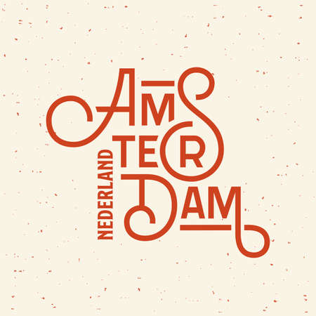 Amsterdam lettering yellow and red Vector Illustrationのイラスト素材