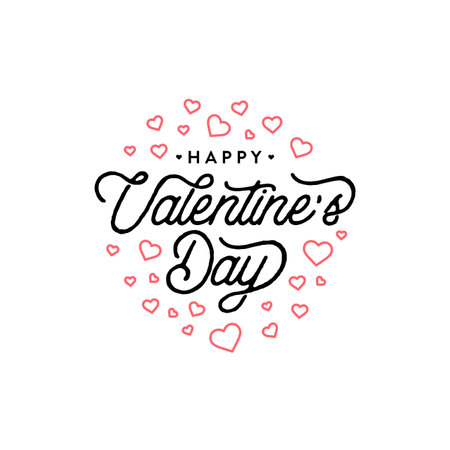 Happy Valentines Day Outline Heart White Vector Illustrationのイラスト素材