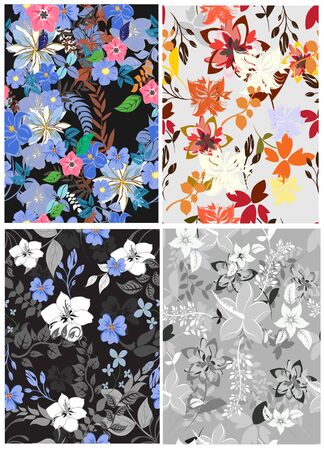 vector seamless pattern flowers and floral pattern illustrationのイラスト素材