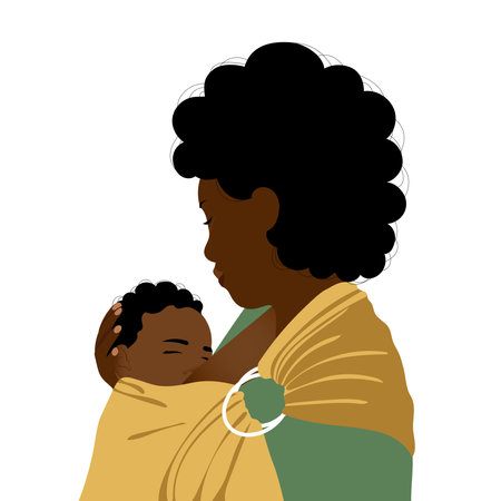 Beautiful mother babywearing. Vector family portrait of mom and babyのイラスト素材