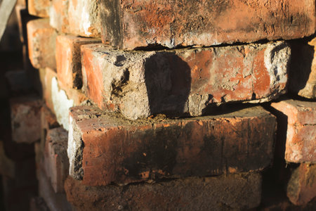 Old Red Bricks Stack Backgroundの写真素材