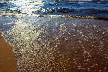 Lake Baikal shore with fresh water wavesの写真素材