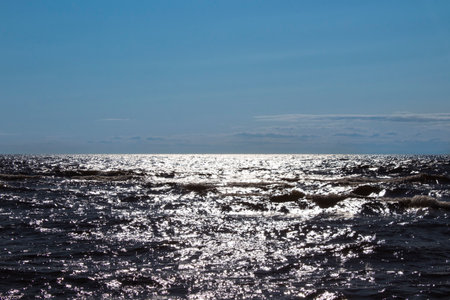 Lake Baikal shore with fresh water wavesの写真素材