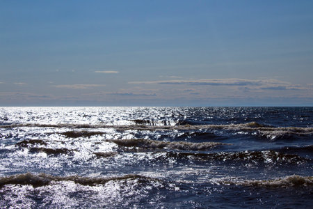 Lake Baikal shore with fresh water wavesの写真素材