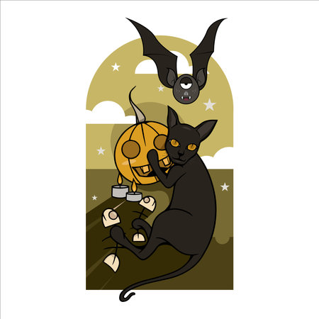 halloween black cat version 2. Perfect for your Halloween design elements.のイラスト素材