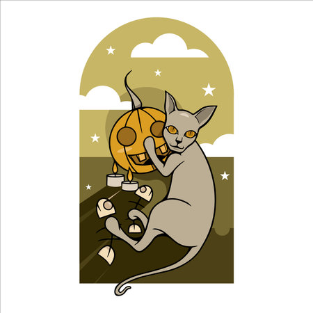 Cat hugging a pumpkin suitable for decoration, background, sticker. Happy halloween.のイラスト素材