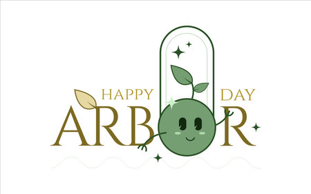 Happy Arbor day typography. groovy cartoon, Minimalismのイラスト素材
