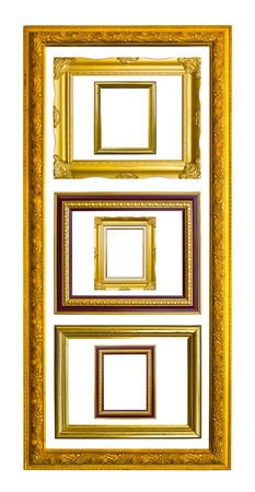 golden wood photo image frame isolated on white backgroundの写真素材