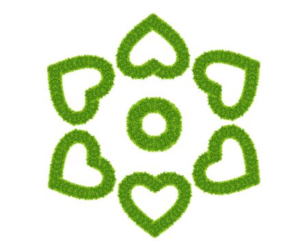 green grass love heart frame isolated on white backgroundの写真素材